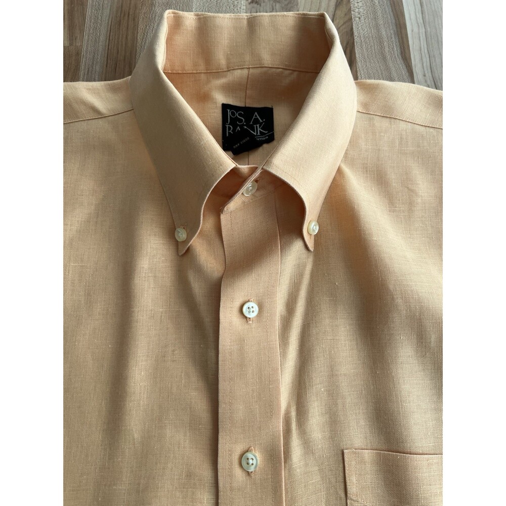 Jos A Bank Travelers Collection 100% Linen Short Sleeve Button Up Orange Large - Picture 9 of 9